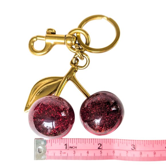 Cherry Bag Charm Key Chain Glitter Red Cherries Gold Clip - Picture 6 of 6